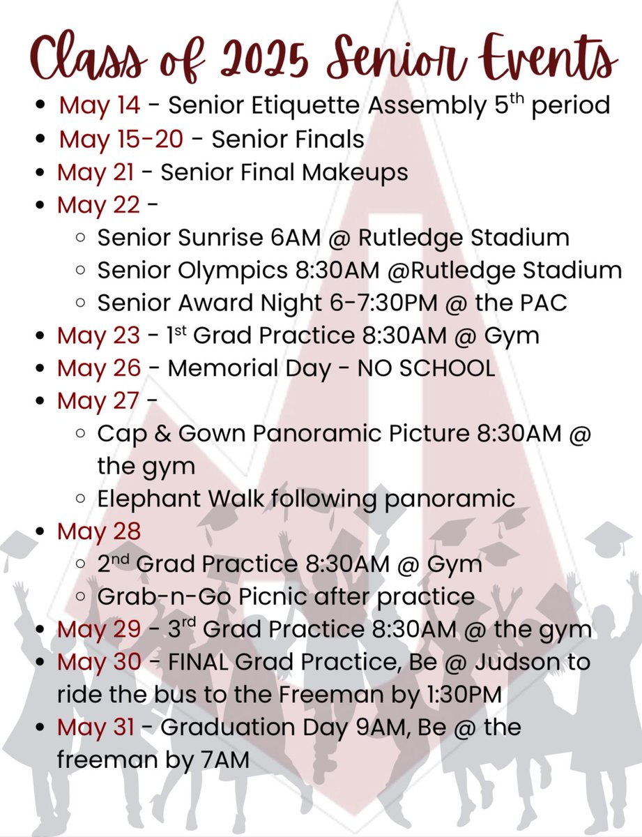 Judson High School Seniors, please take some time to review the calendar and details of your Senior events! #RocketPride 🚀