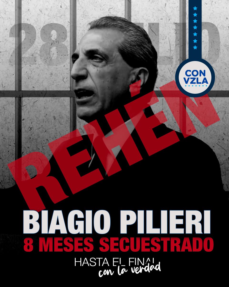 Comando ConVzla (@convzlacomando) on Twitter photo 8 meses secuestrado e incomunicado.
Hoy Biagio Pilieri (@biagiopilieri), coordinador nacional de <a href="/ConvergenciaVe/">Convergencia Venezuela</a>, cumple ocho meses injustamente secuestrado por el régimen de Maduro.
Su esposa, sus hijos y su abogado no han podido verlo.
Libertad para Biagio. Libertad para 8 meses secuestrado e incomunicado.
Hoy Biagio Pilieri (@biagiopilieri), coordinador nacional de <a href="/ConvergenciaVe/">Convergencia Venezuela</a>, cumple ocho meses injustamente secuestrado por el régimen de Maduro.
Su esposa, sus hijos y su abogado no han podido verlo.
Libertad para Biagio. Libertad para
