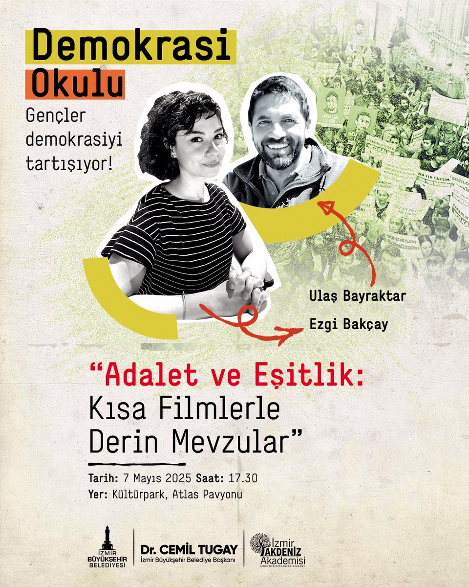 İzmir Akdeniz Akademisi'nin (<a href="/izmeda/">İzmir Akdeniz Akademisi</a>)  "Adalet ve Eşitlik: Kısa Filmlerle Mevzular” başlıklı ilk dersi 7 Mayıs 2025 Çarşamba günü 17:30-18:30 arası Kültürpark’taki Atlas Pavyonu Sanat Galerisi’nde 
👇👇👇