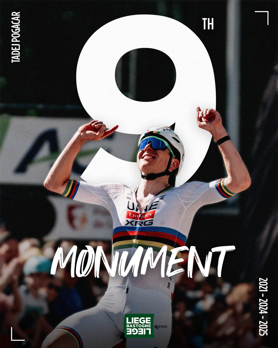 Un 9ème sacre sur un monument 👑

A 9th crown on a monument 🏅

#LBL l <a href="/TamauPogi/">Tadej Pogačar</a>