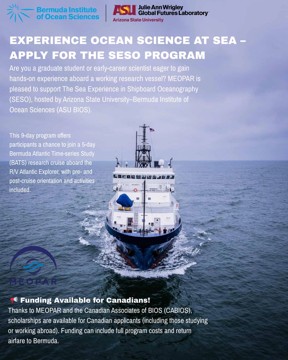 🚢 Funded ship time for grads &amp; early-career scientists! Apply for SESO at ASU BIOS. Canadians eligible for full funding! 🌊 Link in bio for more information!🔗