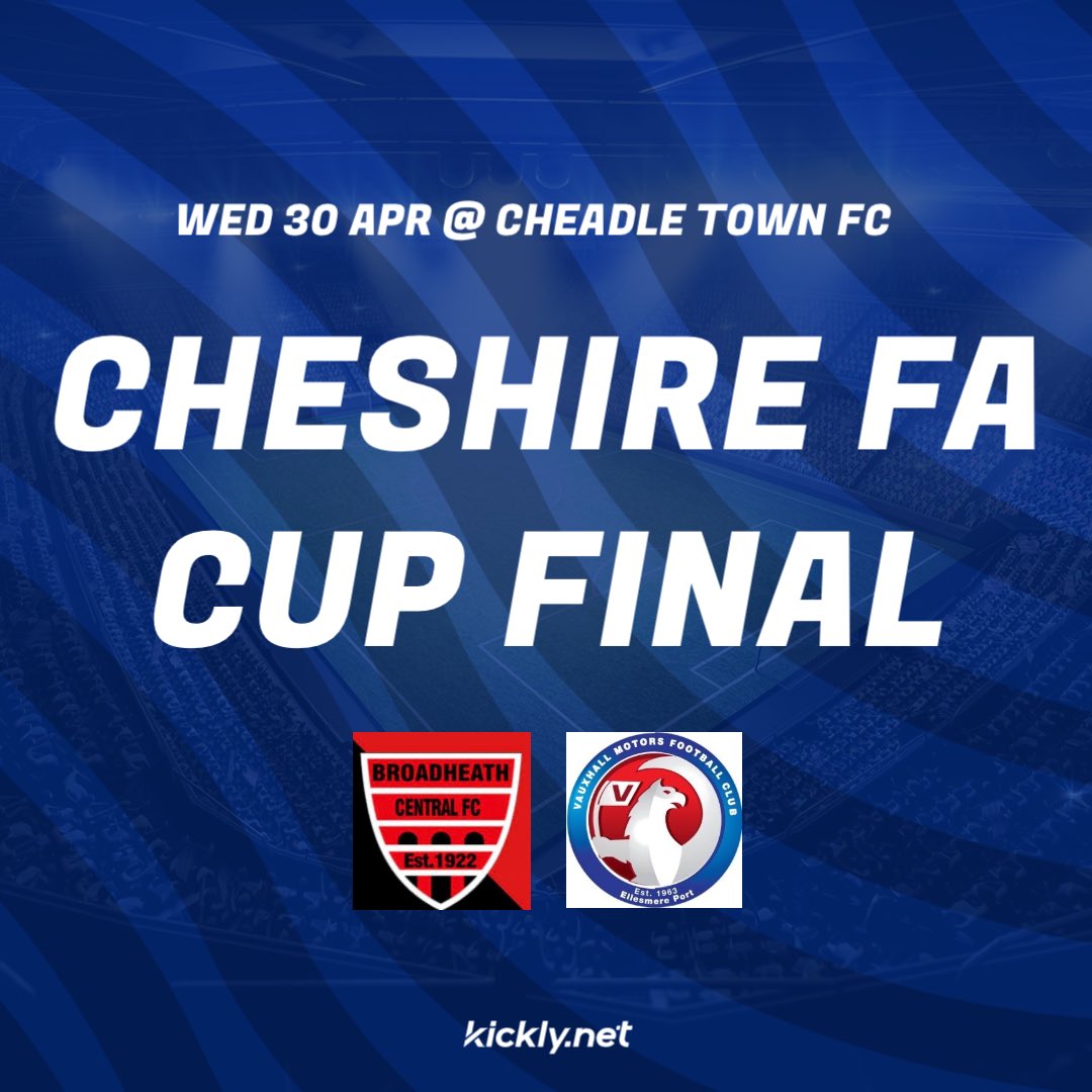 Broadheath Central Vets FC (@broadheathvets) on Twitter photo ๐ค๐น๐ฌ๐ธ๐ถ๐ฒ๐ท๐ฐ ๐๐ช๐ฝ๐ฌ๐ฑ
๐ <a href="/Cheshire_FA/">Cheshire Football Association</a> ๐๐๐๐๐๐๐๐ (๐๐๐๐๐๐) ๐๐๐ ๐
๐๐๐๐ ๐
๐ Vauxhall Motors FC (<a href="/vmfc_/">Vauxhall Motors FC</a>)
๐ Wed 30th Apr
๐ 7.30pm KO
๐๏ธ Cheadle Town FC, Park Road Stadium, Park Road, Cheadle, SK8 2AN.
๐๏ธ ยฃ5 entry (ยฃ3 senior citizens/children)
#CCFACups ๐ค๐น๐ฌ๐ธ๐ถ๐ฒ๐ท๐ฐ ๐๐ช๐ฝ๐ฌ๐ฑ
๐ <a href="/Cheshire_FA/">Cheshire Football Association</a> ๐๐๐๐๐๐๐๐ (๐๐๐๐๐๐) ๐๐๐ ๐
๐๐๐๐ ๐
๐ Vauxhall Motors FC (<a href="/vmfc_/">Vauxhall Motors FC</a>)
๐ Wed 30th Apr
๐ 7.30pm KO
๐๏ธ Cheadle Town FC, Park Road Stadium, Park Road, Cheadle, SK8 2AN.
๐๏ธ ยฃ5 entry (ยฃ3 senior citizens/children)
#CCFACups