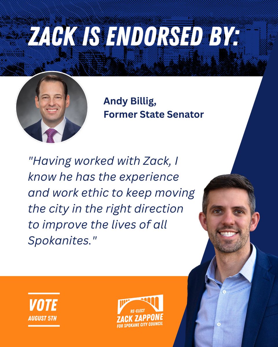 Proud to have the endorsement of former Senate Majority Leader Andy Billig! 

His leadership and commitment to Spokane have set a high bar, and I'm honored to have his support as we continue working for a stronger city where everyone belongs and has a fair shot!✅🤝🏻
