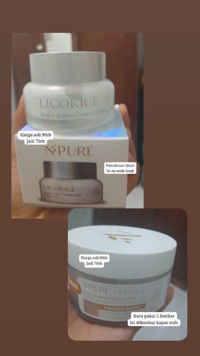 satorukamisama's tweet photo. Preloved Npure-Licorice Series
Brightening Set,Bisa juga untuk memudarkan bekas jerawat dan mencerahkan.
Harga tertera digambar ya,blh nego tipis.
Bisa beli satuan.
Lokasi Medan-Padang bulan.
Tf langsung kirim🙏🏻
#npure #skincare #preloved 
#wts https://t.co/p5HPhQmCUn