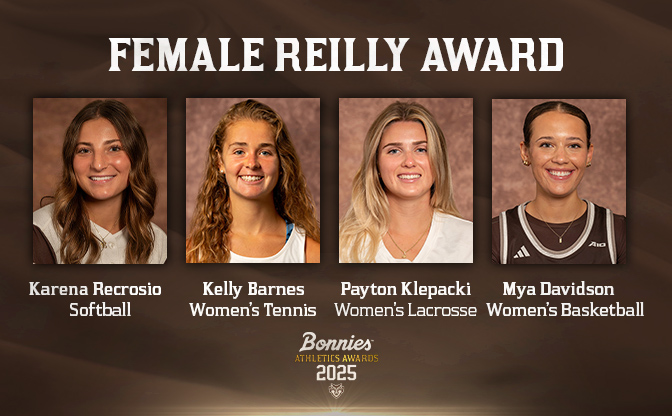 The Female Reilly Award Nominees represent what it means to be a #Bonnie 🐺

<a href="/BonniesSoftball/">Bonnies Softball</a> Karena Recrosio
<a href="/BonniesTennis/">Bonnies Tennis</a> Kelly Barnes
<a href="/BonniesWLAX/">Bonnies Women's Lacrosse</a> Payton Klepacki
<a href="/BonniesWBB/">Bonnies Women's Basketball</a> Mya Davidson

#Unfurl