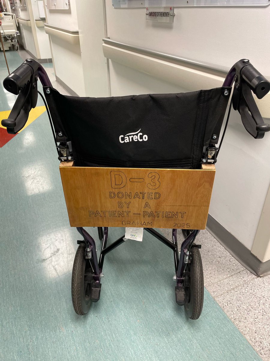 A huge thank you to one of our lovely patients, Graham and his wife Carol who donated this wheelchair to the ward. Replacing our old one that was getting pretty ropey! (Posted with written permission) ❤️🫀