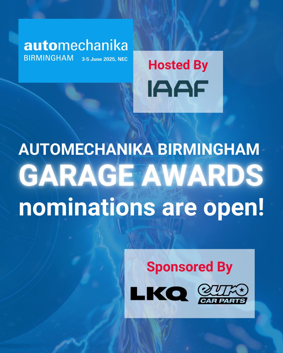 🏆 Nominations are OPEN!

Find out more here: iaaf.co.uk/nominations-no…

Nominations can be submitted here:
surveymonkey.com/r/GarageAwards

<a href="/IAAF_Ltd/">IAAF</a> <a href="/LKQEuroCarParts/">LKQ Euro Car Parts</a> 

#Automechanika2025  #AMB25  #AutomechanikaBirmingham #AutomechanikaUK