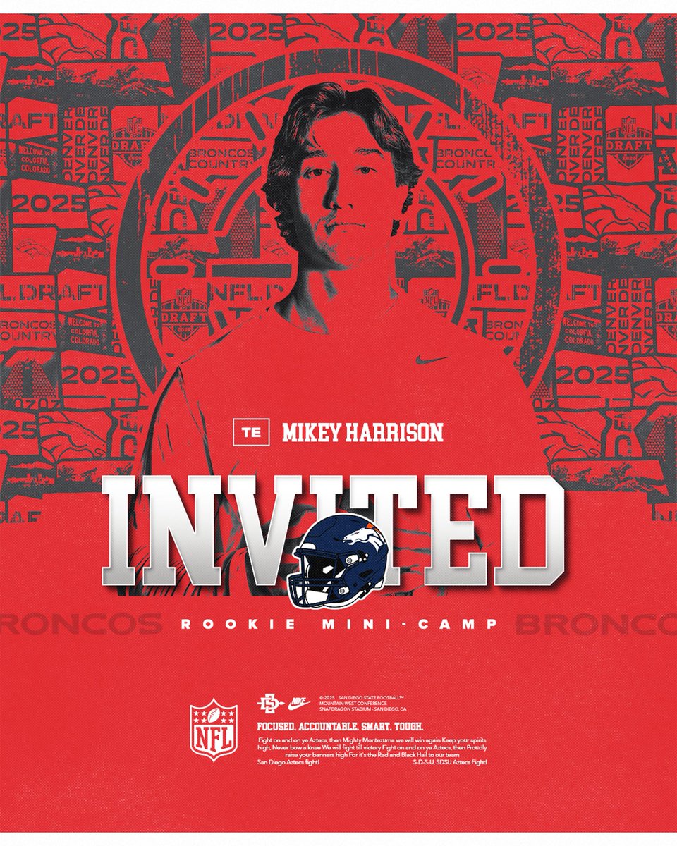 San Diego State Football (@aztecfb) on Twitter photo Congrats to <a href="/BigNate75305/">Nate Williams</a> and <a href="/MikeyMHarrison/">Michael Harrison</a> for being invited to @nfl rookie mini-camps! Congrats to <a href="/BigNate75305/">Nate Williams</a> and <a href="/MikeyMHarrison/">Michael Harrison</a> for being invited to @nfl rookie mini-camps!