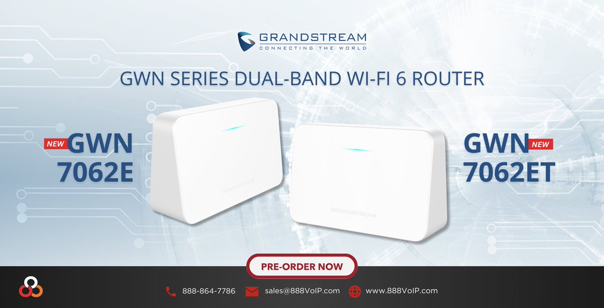 Give your customers high-speed, secure, and flexible networking with Grandstream’s new GWN7062E &amp; GWN7062ET routers. From smooth 4K streaming to secure VPN access, these Wi-Fi 6 routers are packed with features to support growing networks. 

Preorder now: ow.ly/6IS250VCkSv