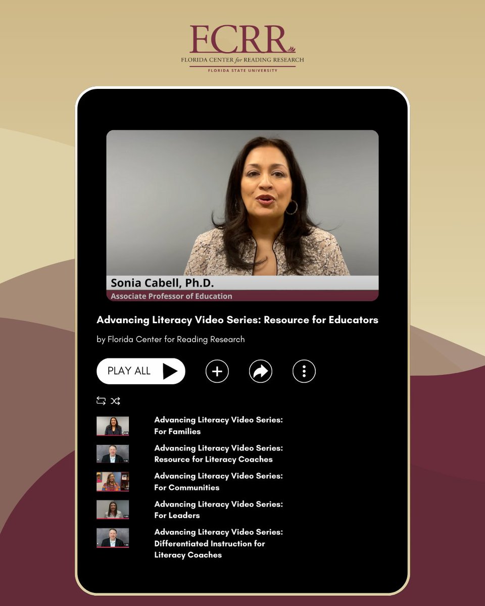 Florida Center for Reading Research (@thefcrr) on Twitter photo 📣 Hey #educators! Part 4 of our Advancing Literacy series is live! 🎉 Join <a href="/SoniaCabell/">Sonia Cabell</a> as she spotlights FCRR’s Student Center Activities — powerful resources to help boost student literacy. Watch now and make a difference! 🎥 👇
🔗 bit.ly/4jRdVEO
#Advancingliteracy 📣 Hey #educators! Part 4 of our Advancing Literacy series is live! 🎉 Join <a href="/SoniaCabell/">Sonia Cabell</a> as she spotlights FCRR’s Student Center Activities — powerful resources to help boost student literacy. Watch now and make a difference! 🎥 👇
🔗 bit.ly/4jRdVEO
#Advancingliteracy