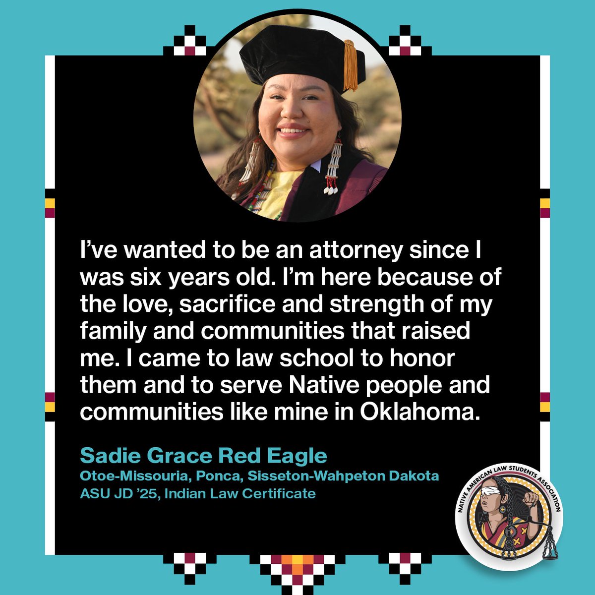 Congrats to Sadie Red Eagle! 🎉 NALSA VP, Nat’l NALSA Rep, Moot Court finalist (5th overall!) and incoming law clerk for Judge Sunshine Sykes. Honored as a Pedrick Scholar, Distinguished Oral Advocate &amp; CALI Award winner. We’re excited for her future!