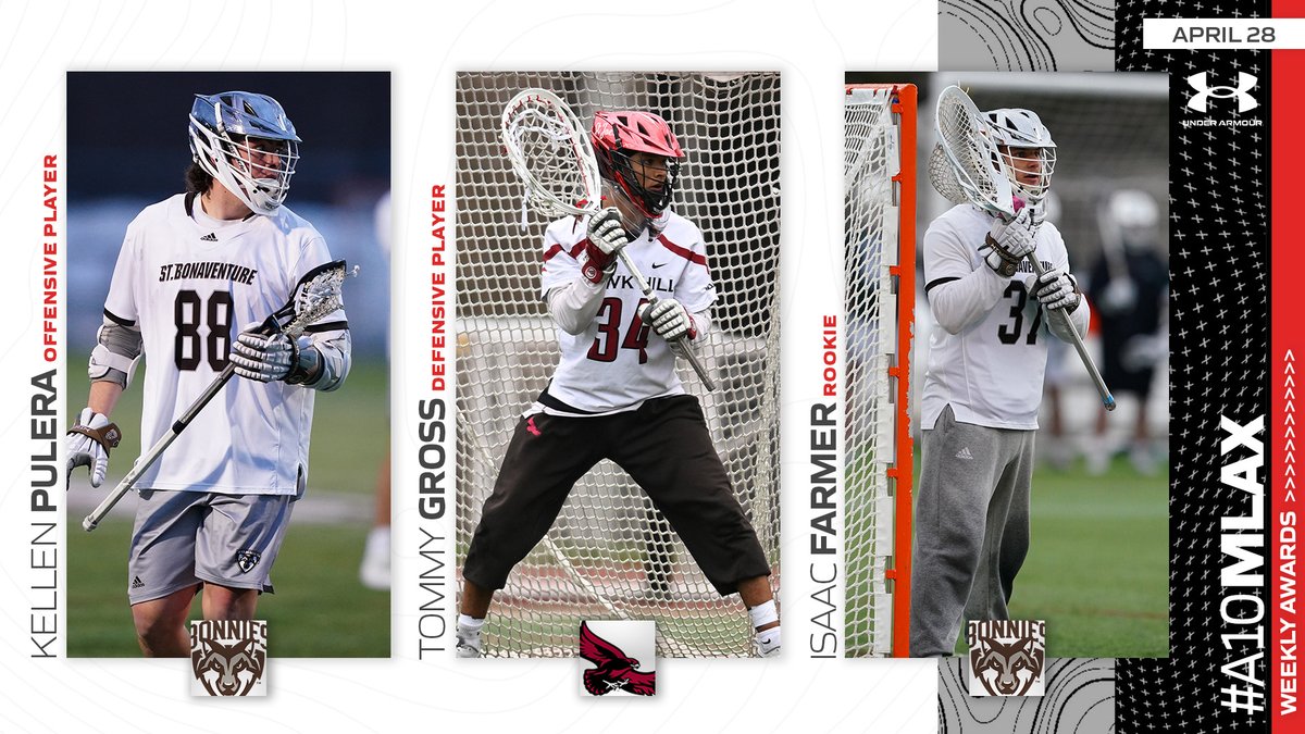Atlantic 10 Conference (@atlantic10) on Twitter photo Our final <a href="/UnderArmour/">Under Armour</a> #A10MLAX Weekly Awards go to St. Bonaventure & Saint Joseph's!
OFFENSIVE -- Kellen Pulera | <a href="/BonniesMLAX/">Bonnies Men’s Lacrosse</a>
DEFENSIVE -- Tommy Gross | <a href="/SJUHawks_MLax/">Saint Joseph's Men's Lacrosse</a>
ROOKIE -- Isaac Farmer | <a href="/BonniesMLAX/">Bonnies Men’s Lacrosse</a>
🥍 atlantic10.com/news/2025/4/28… Our final <a href="/UnderArmour/">Under Armour</a> #A10MLAX Weekly Awards go to St. Bonaventure & Saint Joseph's!
OFFENSIVE -- Kellen Pulera | <a href="/BonniesMLAX/">Bonnies Men’s Lacrosse</a>
DEFENSIVE -- Tommy Gross | <a href="/SJUHawks_MLax/">Saint Joseph's Men's Lacrosse</a>
ROOKIE -- Isaac Farmer | <a href="/BonniesMLAX/">Bonnies Men’s Lacrosse</a>
🥍 atlantic10.com/news/2025/4/28…