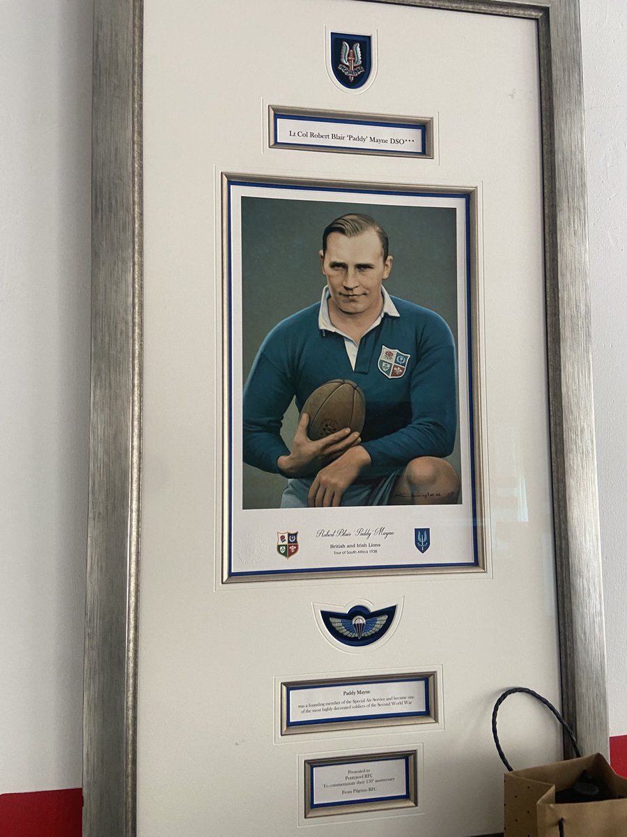 Proudly on the wall in the Pontypool RFC committee room! Presented by The Pilgrims RFC! <a href="/PontypoolRFC/">Pontypool RFC</a> 
Thanks to <a href="/SUFTUMHeritage/">Ulster Rugby Heritage</a> for sharing this photo of Blair in his 1938 Lions shirt <a href="/lionsofficial/">British & Irish Lions</a>
