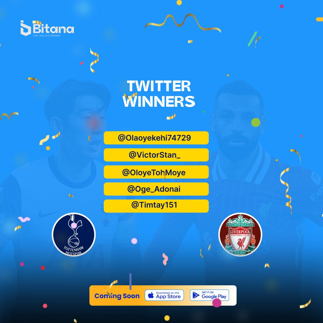 Congratulations to our winner from the Liverpool vs Tottenham Prediction Challenge!

You have 48 hours to claim your reward!
Please make sure you have met all the requirements to receive your prize.

T&amp;Cs apply.

#PredictionChallenge  #LiverpoolVsTottenham #Bitana