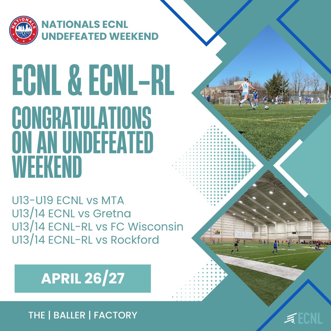 Nationals Girls Academy (@nationalsga) on Twitter photo Congratulations to our U13-U19 ECNL teams and our U13/14 ECNL-RL teams on an undefeated weekend against MTA, Gretna, FC Wisconsin, and the Rockford Raptors!
Well done, ladies and coaches.
#TheNationalsWay #TheBallerFactory #ECNL #ECNLGirls
<a href="/ImYouthSoccer/">ECNL/GA/Recruiting/College Soccer</a> Congratulations to our U13-U19 ECNL teams and our U13/14 ECNL-RL teams on an undefeated weekend against MTA, Gretna, FC Wisconsin, and the Rockford Raptors!
Well done, ladies and coaches.
#TheNationalsWay #TheBallerFactory #ECNL #ECNLGirls
<a href="/ImYouthSoccer/">ECNL/GA/Recruiting/College Soccer</a>