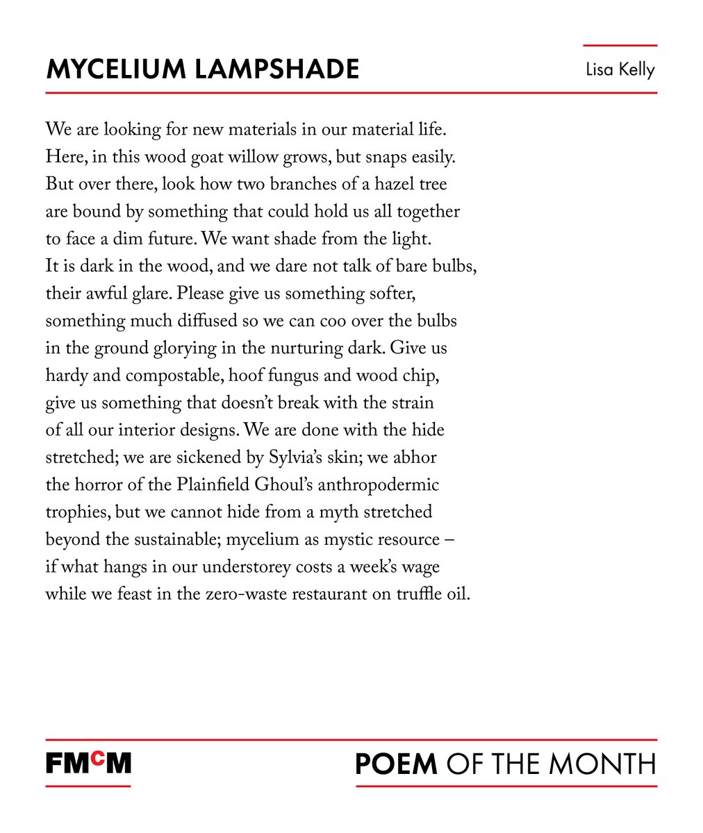 FMcM (@fmcmassociates) on Twitter photo We’re delighted to share our poem of the month for April! ✨
‘Mycelium Lampshade’ by Lisa Kelly. Lisa is a poet, editor and educator based in London. She has single-sided deafness and is half Danish.
We’re excited to say that Lisa will be a judge at the 2025 <a href="/ForwardPrizes/">Forward Prizes</a>! We’re delighted to share our poem of the month for April! ✨
‘Mycelium Lampshade’ by Lisa Kelly. Lisa is a poet, editor and educator based in London. She has single-sided deafness and is half Danish.
We’re excited to say that Lisa will be a judge at the 2025 <a href="/ForwardPrizes/">Forward Prizes</a>!
