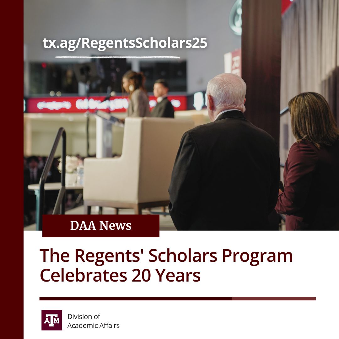 tamu_daa's tweet image. Check out our latest article to learn about Dr. Robert Gates' visit to campus for the 20th annual Regents’ Scholars Banquet.
Read here: tx.ag/RegentsScholar…