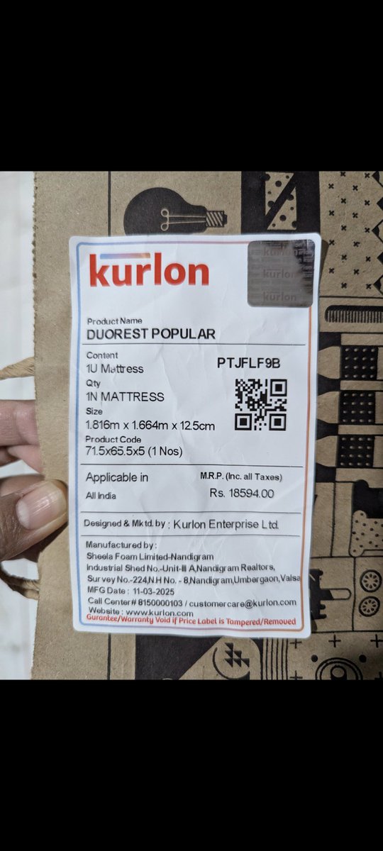 YDVRajesh12's tweet photo. @KurlOnOfficial I ordered a Duorest Popular mattress from your authorized dealer in Sargasan, Gandhinagar. Despite proper bed measurements, I received the wrong size (71.5x65.6 instead of 72x66). No response yet. Kindly look into this urgently. #Kurlon #Customer support https://t.co/jE5TudITUF