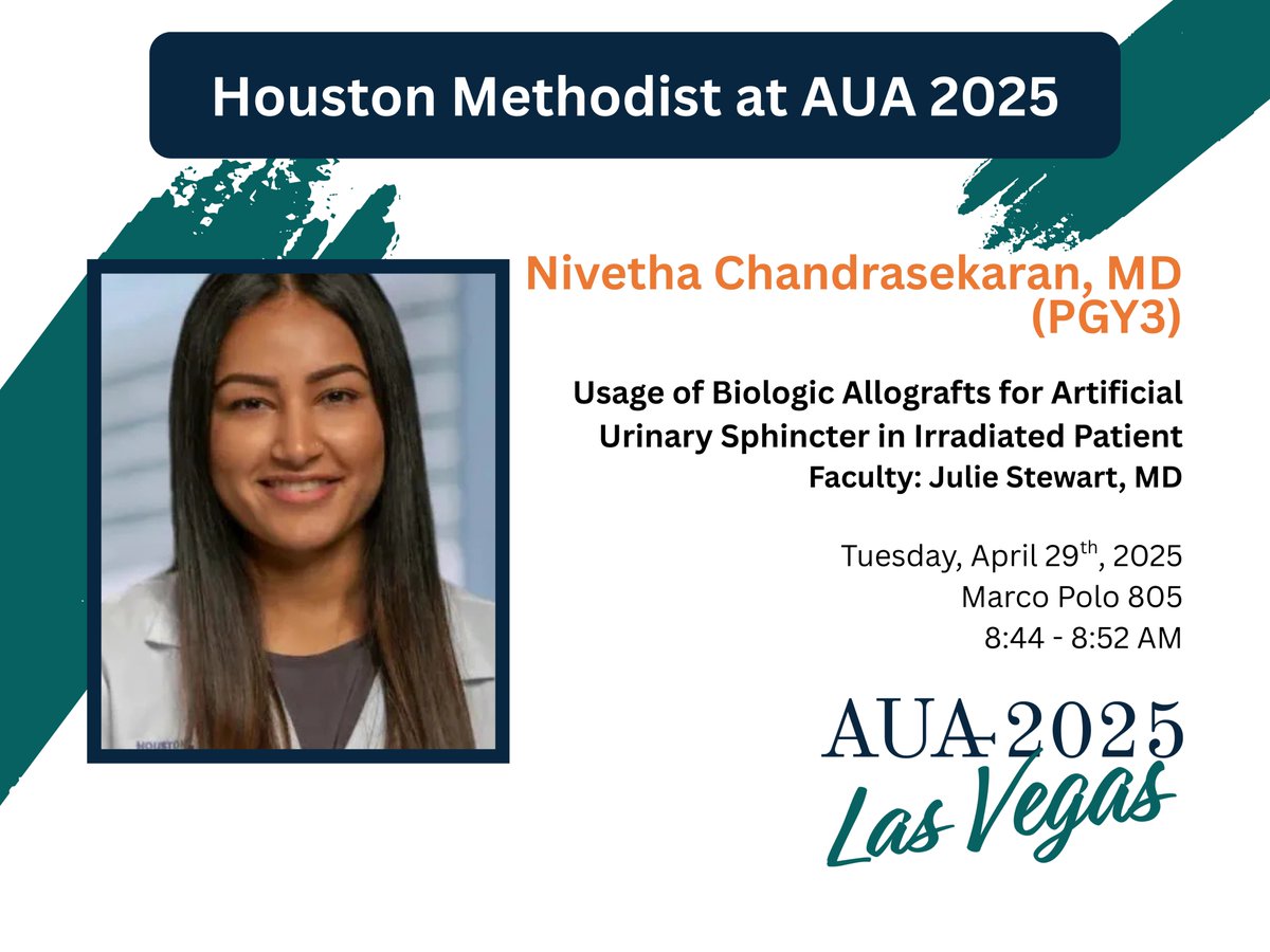 Houston Methodist Urology and Residency Program (@hmethodisturo) on Twitter photo Join <a href="/NChandraMD/">Nivetha Chandrasekaran, MD</a> at #AUA25 tomorrow presenting, "Usage of Biologic Allografts for Artificial Urinary Sphincter in Irradiated Patients"
๐ 8:44 - 8:52 AM
๐บ๏ธ Marco Polo 805
<a href="/AmerUrological/">Amer. Urol. Assn.</a> <a href="/JulieNStewartMD/">Julie N.Stewart MD</a> Join <a href="/NChandraMD/">Nivetha Chandrasekaran, MD</a> at #AUA25 tomorrow presenting, "Usage of Biologic Allografts for Artificial Urinary Sphincter in Irradiated Patients"
๐ 8:44 - 8:52 AM
๐บ๏ธ Marco Polo 805
<a href="/AmerUrological/">Amer. Urol. Assn.</a> <a href="/JulieNStewartMD/">Julie N.Stewart MD</a>