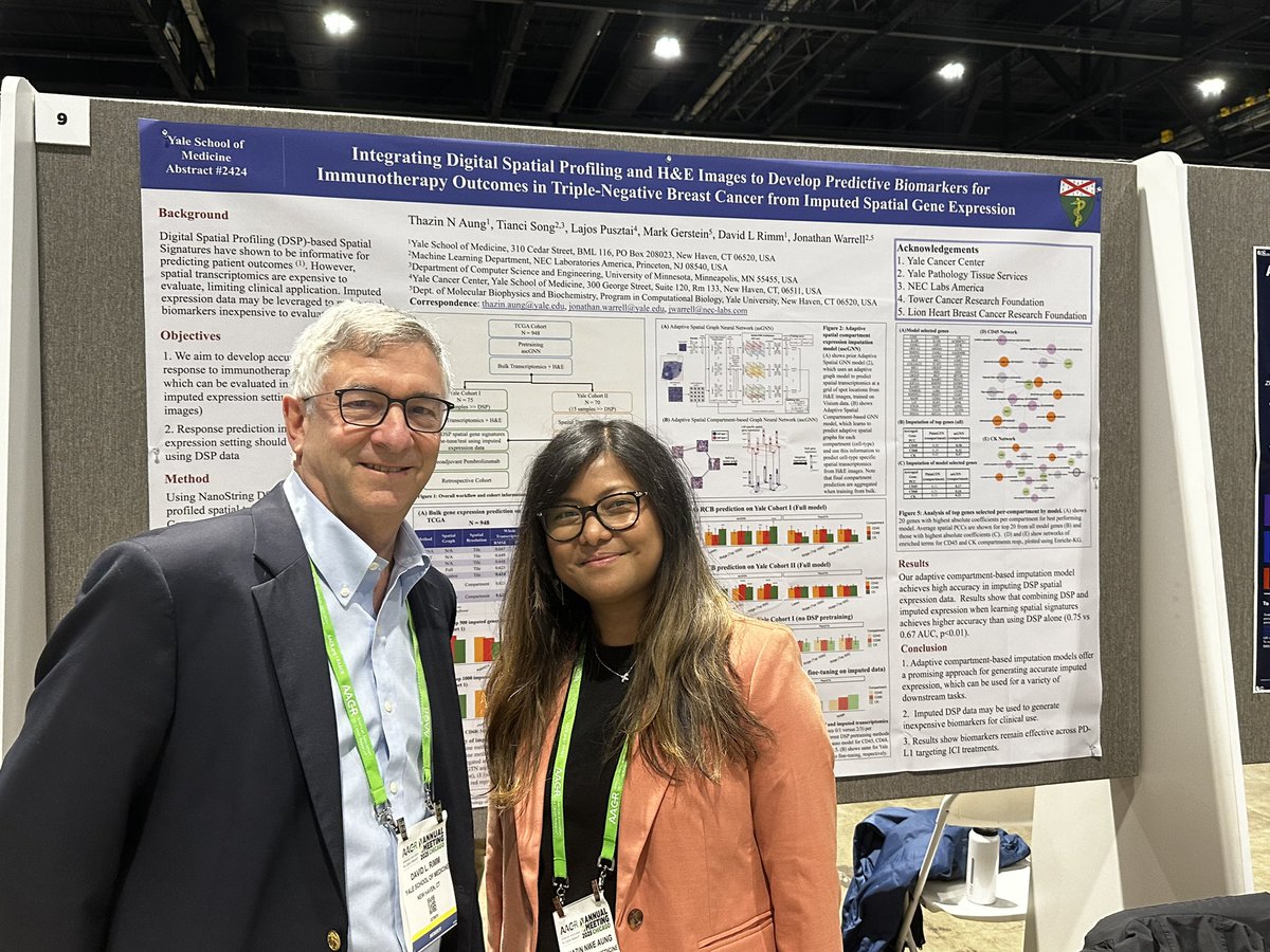 YaleCancer's tweet image. Innovative research from @yalepathology presented #AACR25 uses spatial profiling &amp;amp; machine learning to develop cost effective predictive biomarkers in #TNBC #breastcancer @tznaung @DavidRimm @YaleMBB @AACR @SmilowCancer