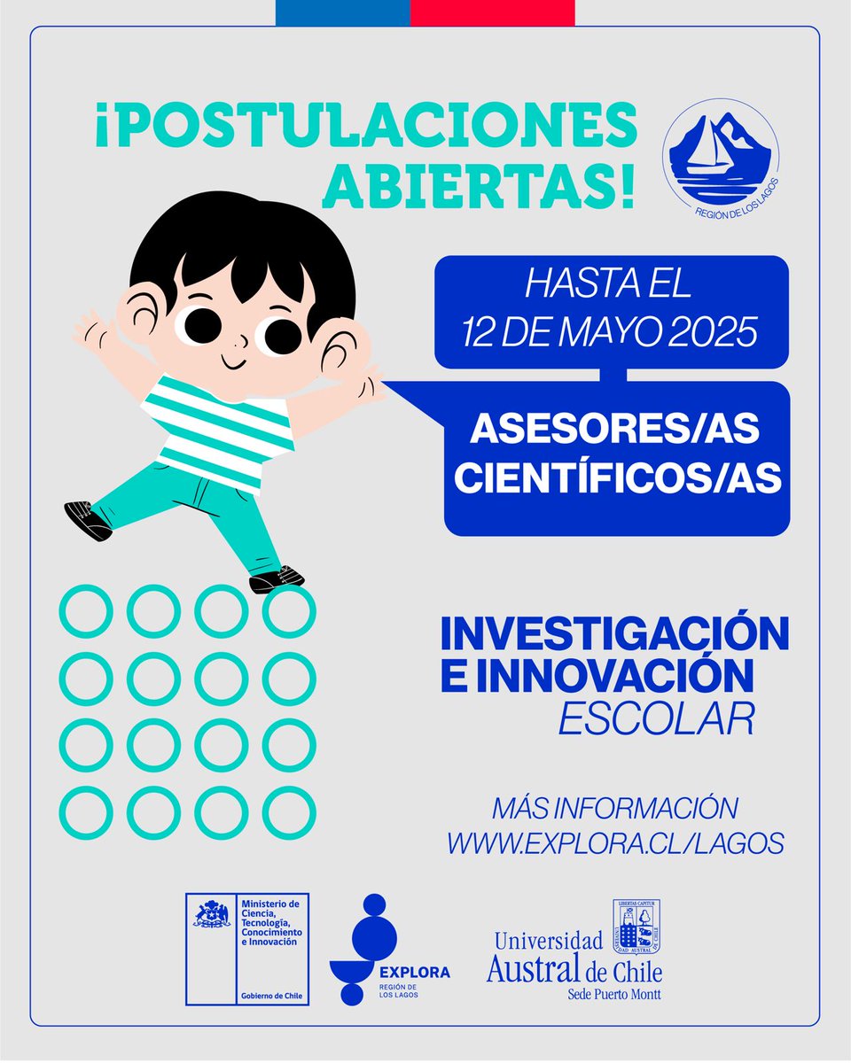 🚀 ¡Convocatoria abierta!

Explora Los Lagos y la Unidad de Vinculación y Comunicación de las Ciencias UACh buscan asesoras/es científicos para el Programa IIE 2025.
🗓️ Postula hasta el 12 de mayo.

info: explora.cl/lagos/explora-…

#ExploraLosLagos #IIE2025 #CienciaEscolar