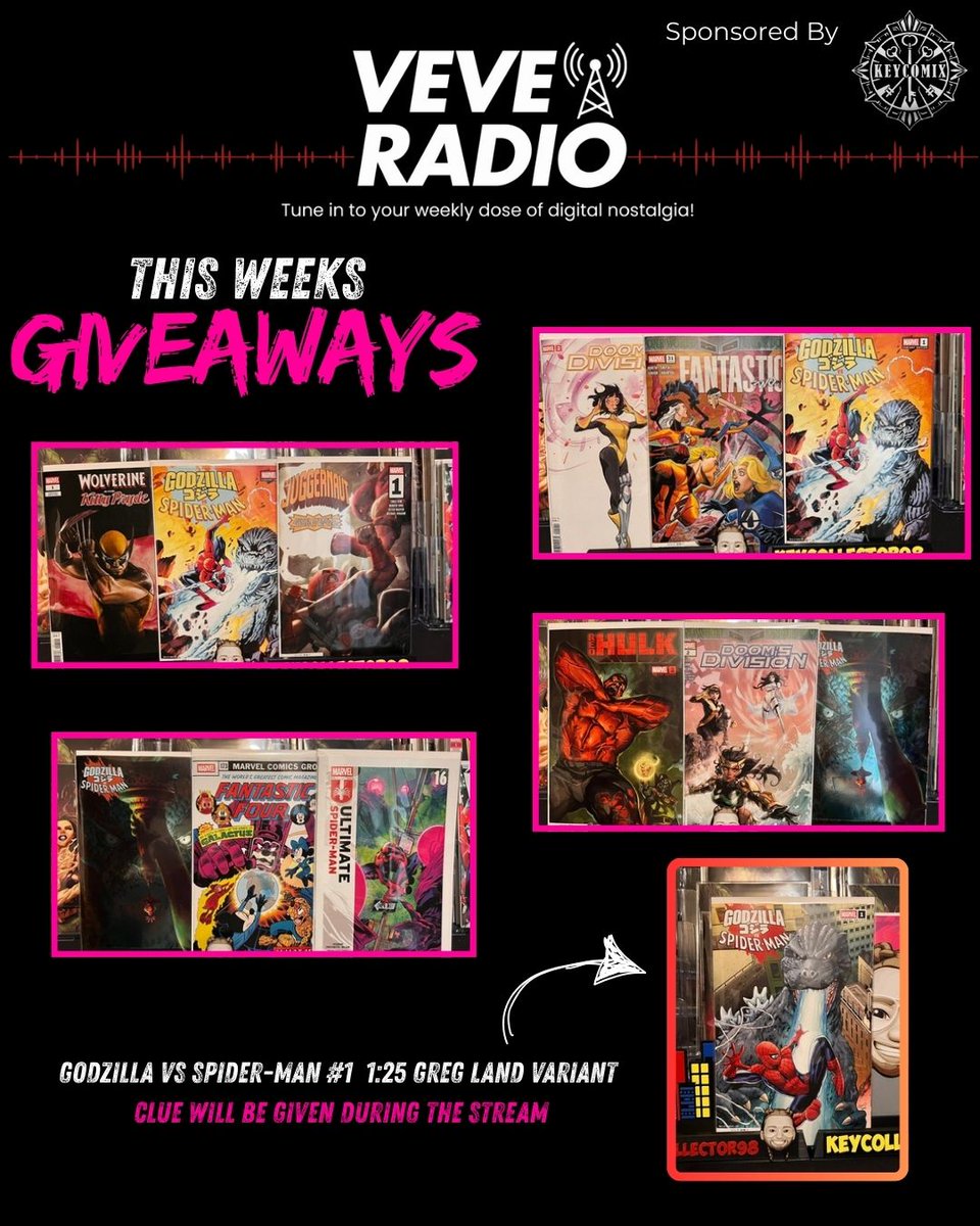 TheeBiggestBro's tweet photo. It's another #VRtuesday giveaway! Make sure you tune into @VeVeRadio at 10:30am pst. We have special guest @KCollectionsss and exciting coverage of VEVE news! We have a supported giveaway from @veve_official and four 3-packs of Marvel comics from our sponsor @KeyComix! #VRtuesday https://t.co/MEatMsRJBg