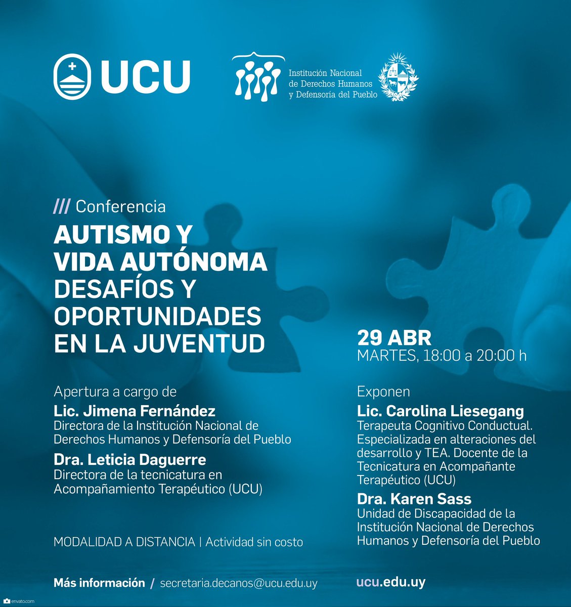 Es mañana: conferencia sobre autismo y vida autónoma, los desafíos y oportunidades en la juventud. Se desarrolla en el marco de una alianza entre <a href="/UCUoficial/">Universidad Católica</a> y la <a href="/inddhhuy/">INDDHH y Defensoría del Pueblo</a>. Es sin costo y a distancia. Están invitados 👇👇👇👇