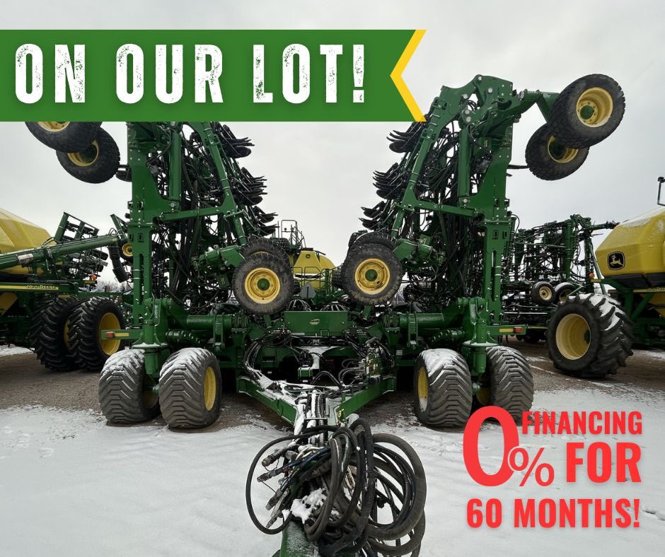 ON OUR LOT IN LLOYDMINSTER!
2016 John Dere 1870 – 76’ Width Drill , &amp; 12” Spacing. With C850 Tow Behind Cart, Single Row Seed Openers, &amp; High Floatation Kit.
Stk# 036383XX
$382,000

Available now with 0% Financing for 60 Months until April 30th!