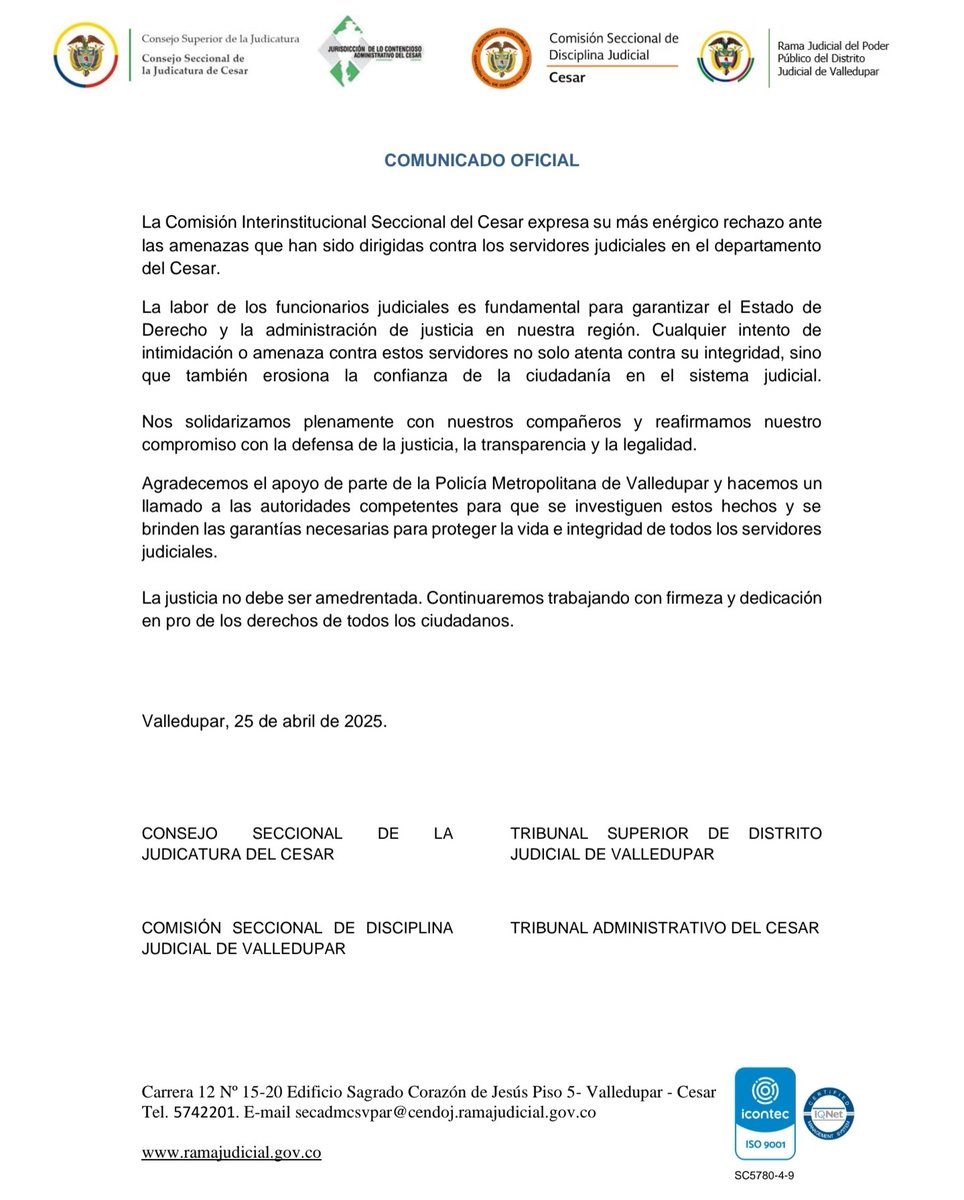 Consejo Seccional de la Judicatura del Cesar tweet media