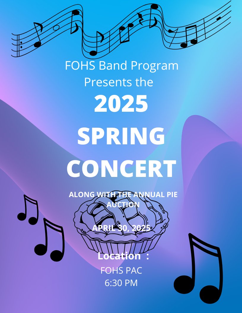 It's a busy week.  Seniors final performance as members of the Fort Osage Band Program.   Wednesday night.  You do not  want to miss it.