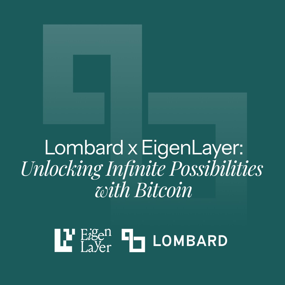 Lombard | LBTC (@lombard_finance) on Twitter photo Lombard x EigenLayer: Unlocking Infinite Possibilities with Bitcoin.
Our partnership with <a href="/eigenlayer/">EigenCloud</a> and the @EigenFoundation brings LBTC into the heart of EigenLayer’s restaking ecosystem as the first BTC asset. Lombard x EigenLayer: Unlocking Infinite Possibilities with Bitcoin.
Our partnership with <a href="/eigenlayer/">EigenCloud</a> and the @EigenFoundation brings LBTC into the heart of EigenLayer’s restaking ecosystem as the first BTC asset.