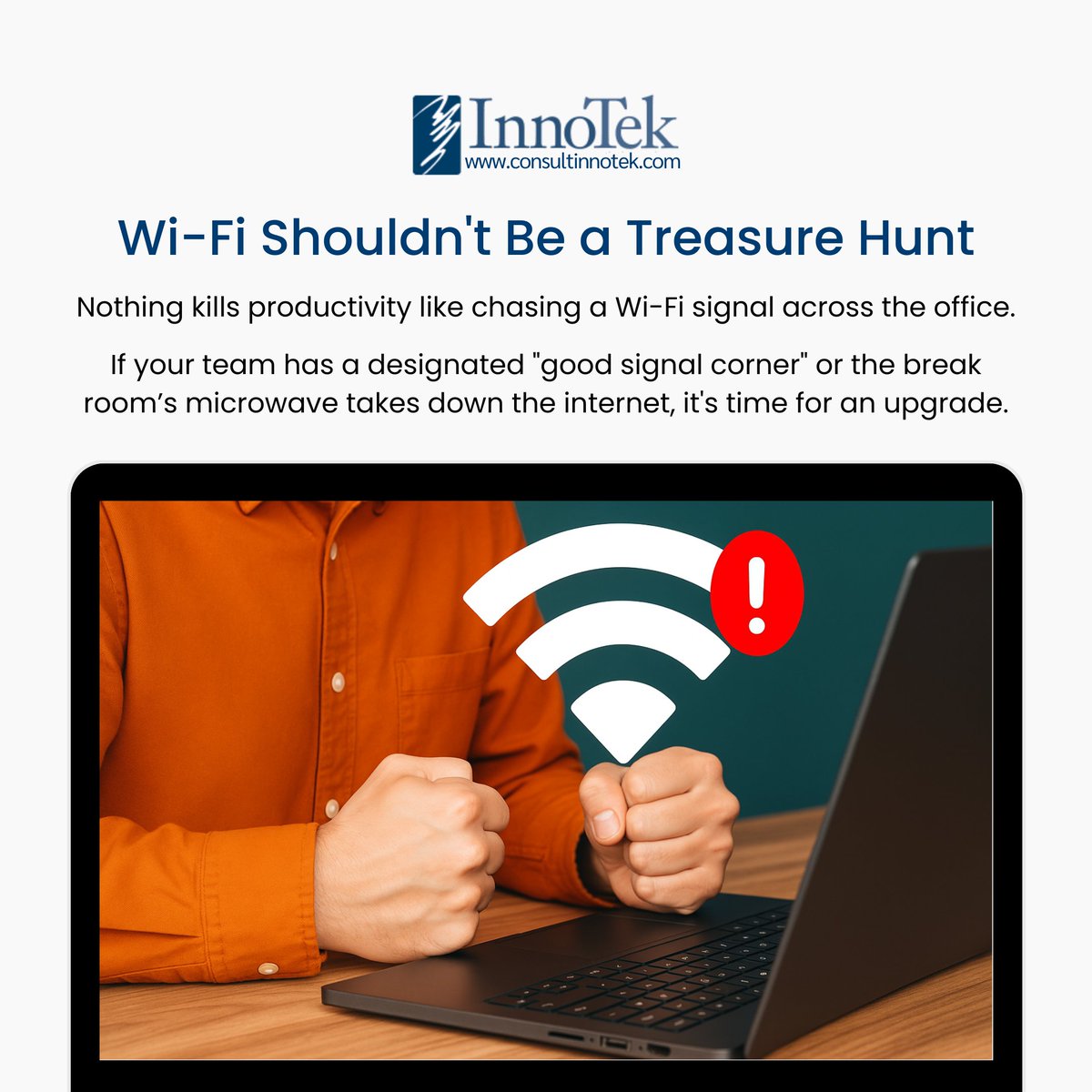 innotekcc_'s tweet image. Reliable IT means seamless connectivity, not a scavenger hunt for decent signal strength.
#TechFrustrations #BetterWiFi #WorkSmart #InnoTekComputerConsulting