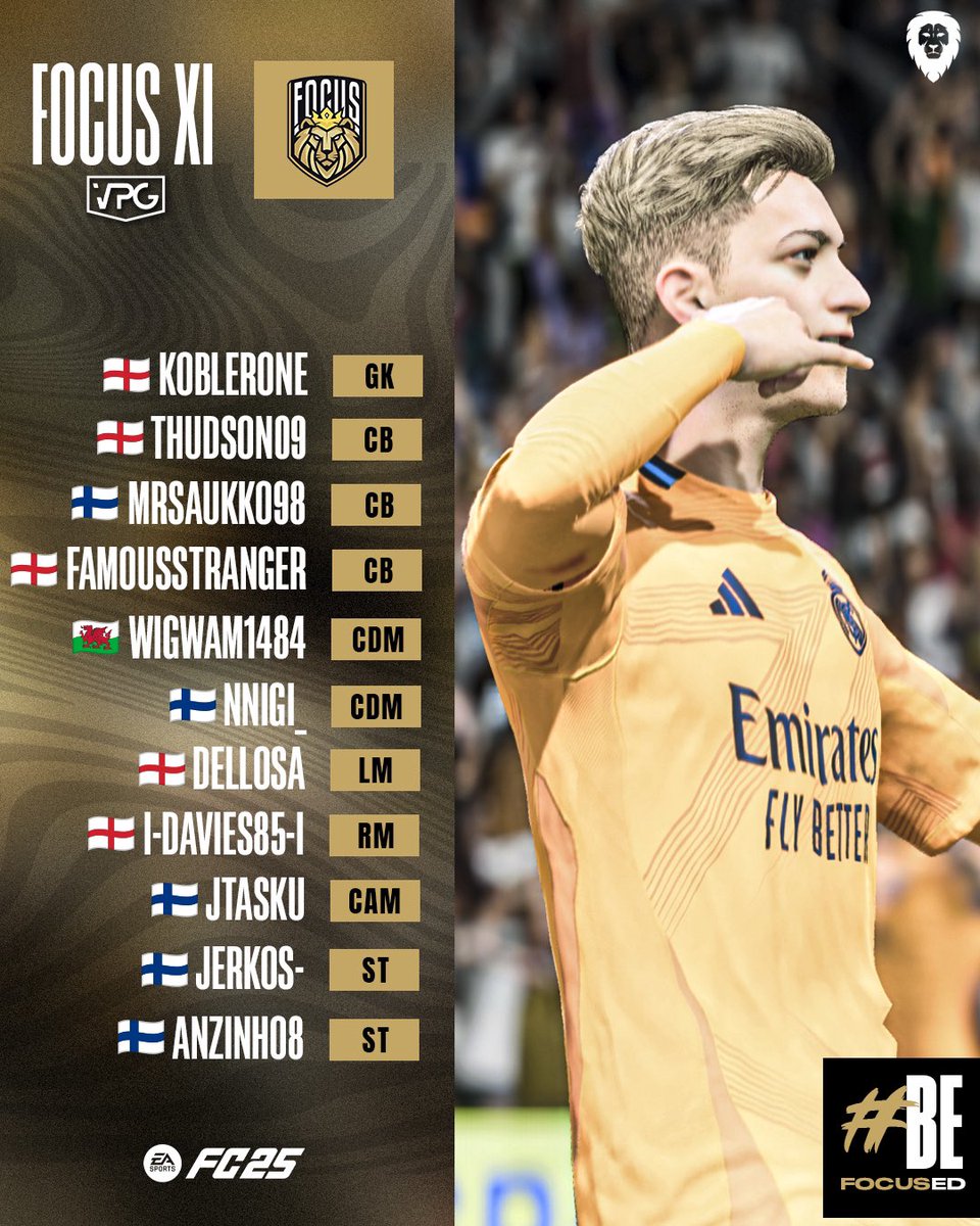 Focus (@focusvfc) on Twitter photo ๐ Match Day 1
๐ <a href="/OfficialVPG/">Virtual Pro Gaming</a>
๐ <a href="/UnityEsportsGG/">Unity FIFA</a> ๐ฌ๐ง
๐ <a href="/ArgyleEsports/">Plymouth Argyle Esports</a> ๐ฌ๐ง
๐ <a href="/kysresports/">Kayserispor Espor</a> ๐ช๐บ
๐ <a href="/ATSV1900eSports/">Alemannia Aachen eSports</a> ๐ช๐บ
๐ฅ
<a href="/KobleroneTTV/">Koblerone</a>
<a href="/thudson09x/">Tyler Hudson</a>
<a href="/MrSAUKKO98/">MrSAUKKO98 ๐ซ๐ฎ</a>
<a href="/TheMadJaffa/">FamousStranger</a>
<a href="/wigwam1484/">Wigwam1484</a>
<a href="/nnigi_/">Niklas Gallen</a>
<a href="/DellosaVPG/">Arron Louis Dellosa</a>
@l_davies85_l
<a href="/jtasku/">Juuso Tasku</a>
<a href="/jerkosz/">Jeremias Kosamo</a>
<a href="/anzinho8/">AZ8</a>
#BeFocused #FC25 ๐ Match Day 1
๐ <a href="/OfficialVPG/">Virtual Pro Gaming</a>
๐ <a href="/UnityEsportsGG/">Unity FIFA</a> ๐ฌ๐ง
๐ <a href="/ArgyleEsports/">Plymouth Argyle Esports</a> ๐ฌ๐ง
๐ <a href="/kysresports/">Kayserispor Espor</a> ๐ช๐บ
๐ <a href="/ATSV1900eSports/">Alemannia Aachen eSports</a> ๐ช๐บ
๐ฅ
<a href="/KobleroneTTV/">Koblerone</a>
<a href="/thudson09x/">Tyler Hudson</a>
<a href="/MrSAUKKO98/">MrSAUKKO98 ๐ซ๐ฎ</a>
<a href="/TheMadJaffa/">FamousStranger</a>
<a href="/wigwam1484/">Wigwam1484</a>
<a href="/nnigi_/">Niklas Gallen</a>
<a href="/DellosaVPG/">Arron Louis Dellosa</a>
@l_davies85_l
<a href="/jtasku/">Juuso Tasku</a>
<a href="/jerkosz/">Jeremias Kosamo</a>
<a href="/anzinho8/">AZ8</a>
#BeFocused #FC25