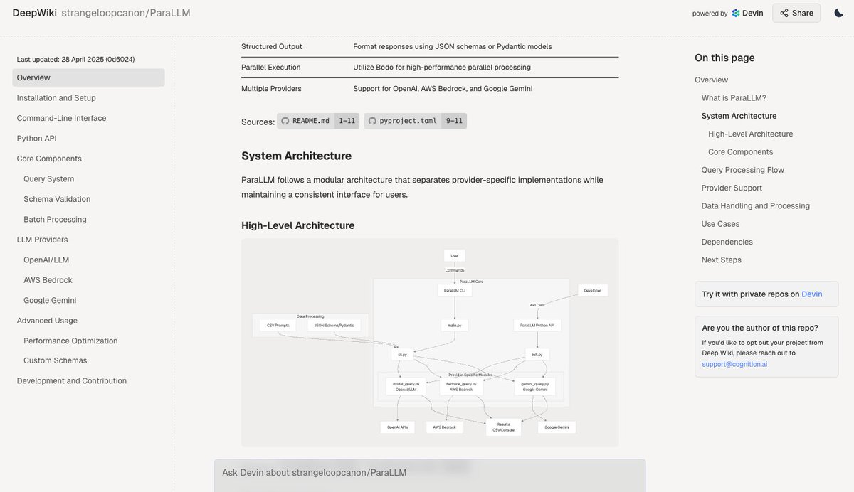 Deepwiki from Devin might be the best product they've released yet. Just replace github with "deepwiki" and it reads ev'thing and writes exhaustive documentation about your project. Very very cool.