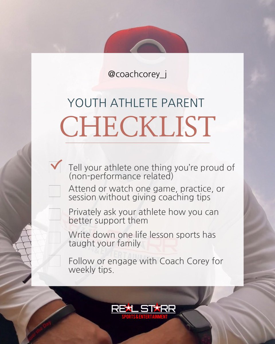 CoreySharrod's tweet image. Parent Checklist for Youth Athletes! Be your athlete’s Biggest Cheerleader! 

#parentingathletes #Parent #Checklist #Parenting #youthathletes #youthathletesuccess #cheerleader #coaching #lifecoaching #winningmindset @Starr17L