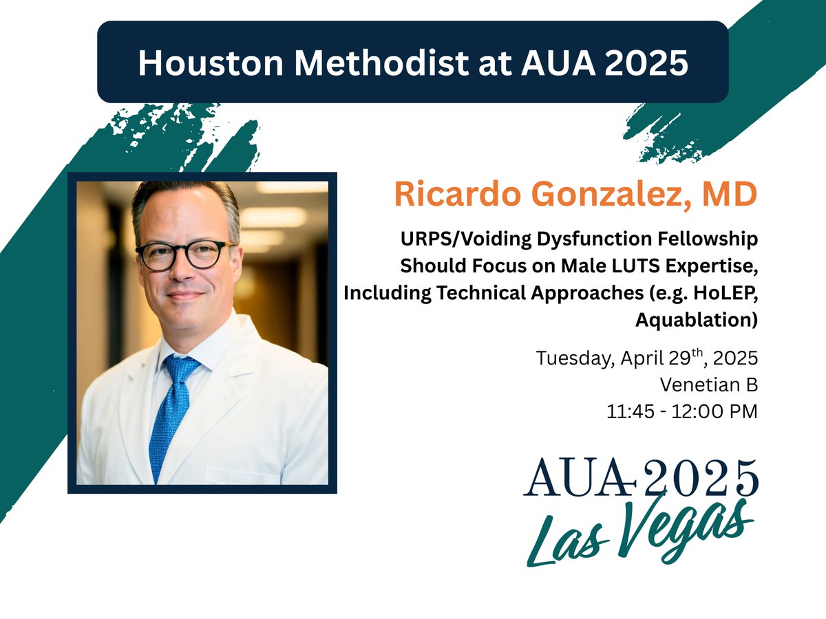 Houston Methodist Urology and Residency Program (@hmethodisturo) on Twitter photo Join <a href="/RRGonzalezMD/">Ricardo R Gonzalez MD</a> at #AUA25 tomorrow presenting, "URPS/Voiding Dysfunction Fellowship Should Focus on Male LUTS Expertise, Including Technical Approaches (e.g. HoLEP, Aquablation)"
๐ 11:45 - 12:00 PM
๐บ๏ธ Venetian B
<a href="/AmerUrological/">Amer. Urol. Assn.</a> Join <a href="/RRGonzalezMD/">Ricardo R Gonzalez MD</a> at #AUA25 tomorrow presenting, "URPS/Voiding Dysfunction Fellowship Should Focus on Male LUTS Expertise, Including Technical Approaches (e.g. HoLEP, Aquablation)"
๐ 11:45 - 12:00 PM
๐บ๏ธ Venetian B
<a href="/AmerUrological/">Amer. Urol. Assn.</a>