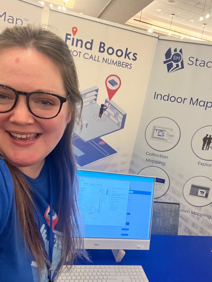 StackMap's tweet image. Calling all Connecticut libraries! Swing by booth 30 and learn how StackMap is helping libraries like yours improve wayfinding, connect with patrons, and create a better library experience. Maggie can’t wait to meet you! 🌟 #CLA2025 #wayfindingmadeeasy