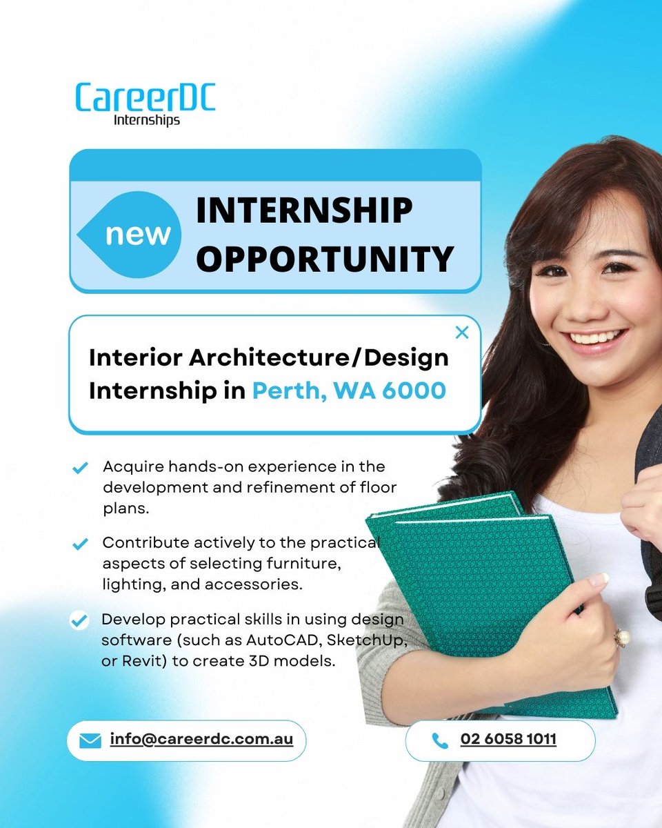 CareerDC (@careerdc) on Twitter photo Interior Architecture / Design students, THIS COULD BE YOU 🫵⠀
⠀
A creative design firm based in Western Australia is looking for an intern to join their team.
⠀⠀
Submit your resume to 📧 info@careerdc.com.au⠀
#internship #careerdc Interior Architecture / Design students, THIS COULD BE YOU 🫵⠀
⠀
A creative design firm based in Western Australia is looking for an intern to join their team.
⠀⠀
Submit your resume to 📧 info@careerdc.com.au⠀
#internship #careerdc