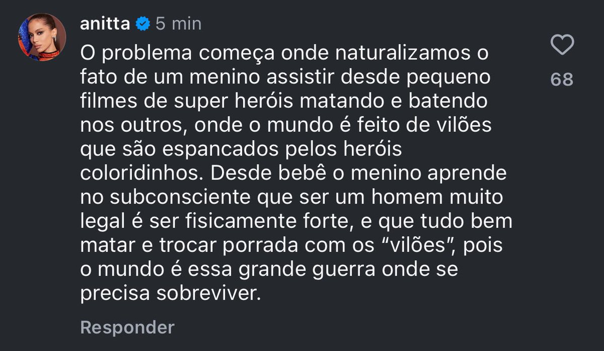 Anitta critica a masculinidade em comentário.