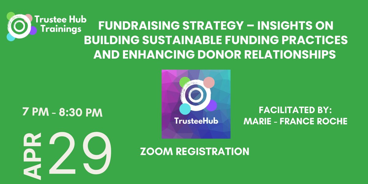 trustee_hub's tweet photo. Join us tomorrow at 7 PM via Zoom for Fundraising Strategies with Marie-France Roche‼️  Tap in change makers 🔥🫂

https://t.co/z5mLbNiZ8H

#MondayMotivation
 #TrusteeHub #FundraisingForChange 
 #CommunityImpact
#StrongerTogether #TrusteeHubTrainings
#April29 https://t.co/boaRmIDygF