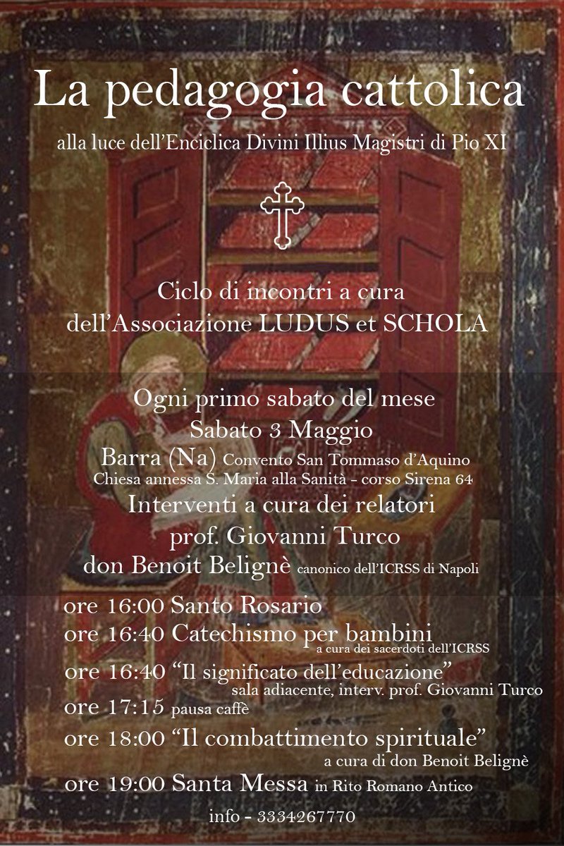 LivioTv's tweet photo. La pedagogia cattolica. Ciclo di incontri organizzati dall'associazione Ludus et Schola. Luogo: Barra (Na). Ogni primo sabato del mese. https://t.co/zjQe5yD339