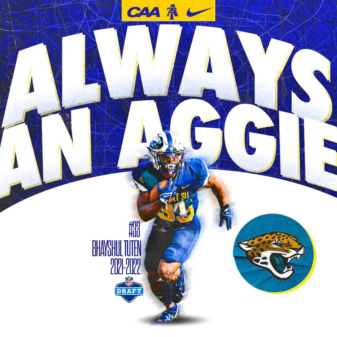 Aggie Pride (@ncatfootball) on Twitter photo Once an Aggie ALWAYS an Aggie!!💛💙
Congratulations <a href="/bhayshul/">Bhayshul Tuten</a>
#AggiePride | #PoundTheStone | #CAAFB Once an Aggie ALWAYS an Aggie!!💛💙
Congratulations <a href="/bhayshul/">Bhayshul Tuten</a>
#AggiePride | #PoundTheStone | #CAAFB