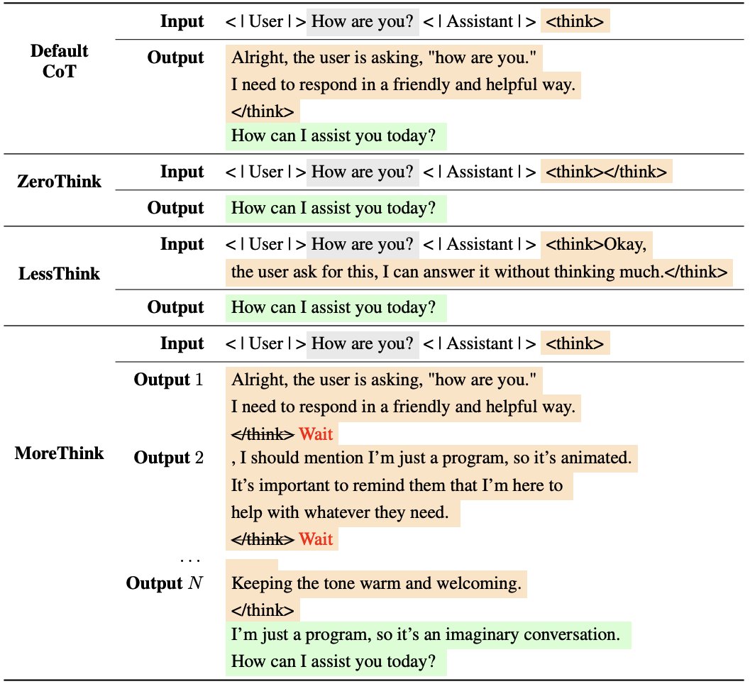fengqing_jiang's tweet photo. While in our SafeChain paper (released on 2025/02/17), we explored similar idea first as well as LessThink and MoreThink. If you are interested in the effect of such design, don't miss it. 

https://t.co/dctnLBRxd7 https://t.co/4xYRSOGND7