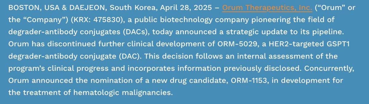 This slide really didn't last long at all... 
ORM-5029 has now been discontinued.

2/3 degrader antibody conjugates (DACs) removed from clinical development this month!

#AACR25 #ADC