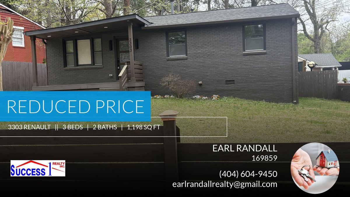 EarlRandall4's tweet photo. 📍 Reduced Price 📍 This recently reduced home at 3303 Renault in Atlanta won't last long, so, don't wait to set up a showing! Reach out here or at (404) 604-9450 for more information! https://t.co/lS3ANWGquR https://t.co/qCiG408bsN