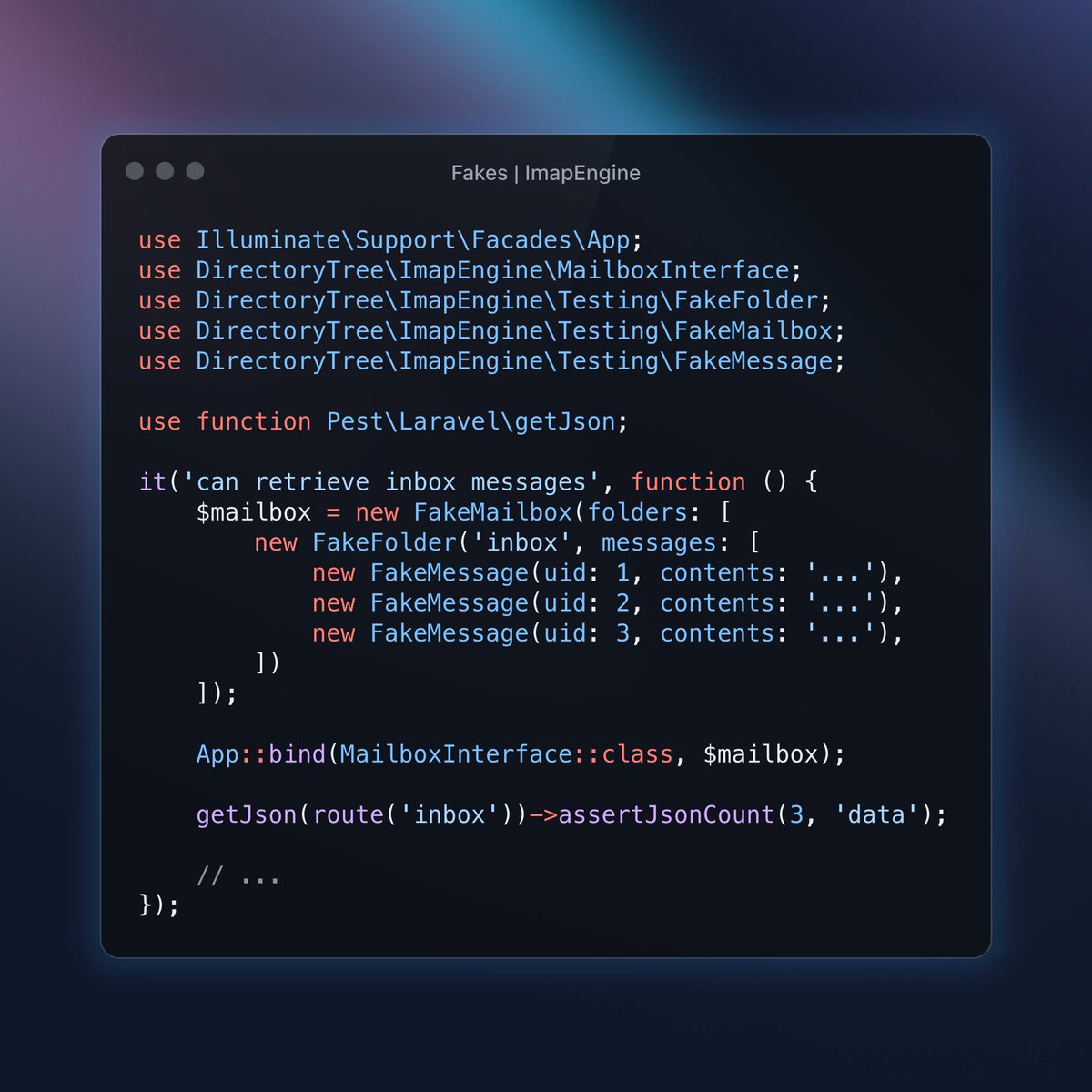 Just released -- ImapEngine fakes. This makes it really easy to test common mailbox features without needing to boot up a real IMAP server: