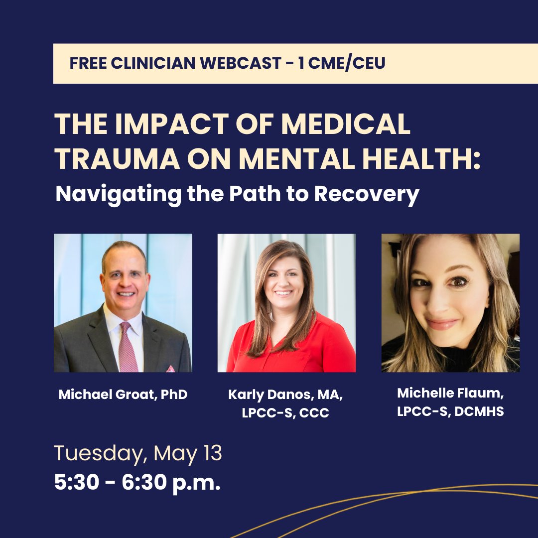 Healthcare providers—you're invited to attend our free clinician webcast on May 13.  Learn about the signs and symptoms of medical trauma, the long-term impact, psychotherapeutic interventions proven to help with recovery, and more. Register now at lindnercenterofhope.org/news/events/th…