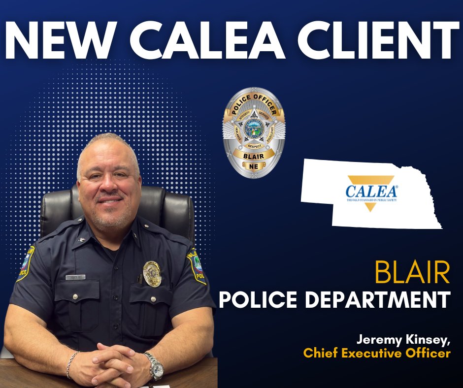 Congratulations to Chief Executive Officer Jeremy Kinsey &amp; the Blair Police Department on their recent enrollment in #CALEAAccreditation!
 
#CALEA #Accreditation #Police #Standards #Excellence <a href="/CityofBlair/">City of Blair, NE</a>