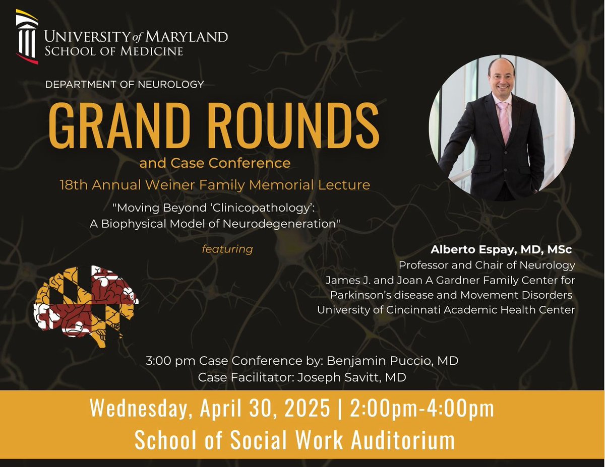 Alberto J Espay (@albertoespay) on Twitter photo I am honored to deliver the Weiner Family Memorial Lecture this Wednesday at <a href="/UofMaryland/">Univ. of Maryland</a>, in memory of Prof. Bill Weiner, a visionary who challenged dogma in Parkinson’s research. His bold 2008 paper said it first: "There is no single Parkinson disease." jamanetwork.com/journals/jaman… I am honored to deliver the Weiner Family Memorial Lecture this Wednesday at <a href="/UofMaryland/">Univ. of Maryland</a>, in memory of Prof. Bill Weiner, a visionary who challenged dogma in Parkinson’s research. His bold 2008 paper said it first: "There is no single Parkinson disease." jamanetwork.com/journals/jaman…