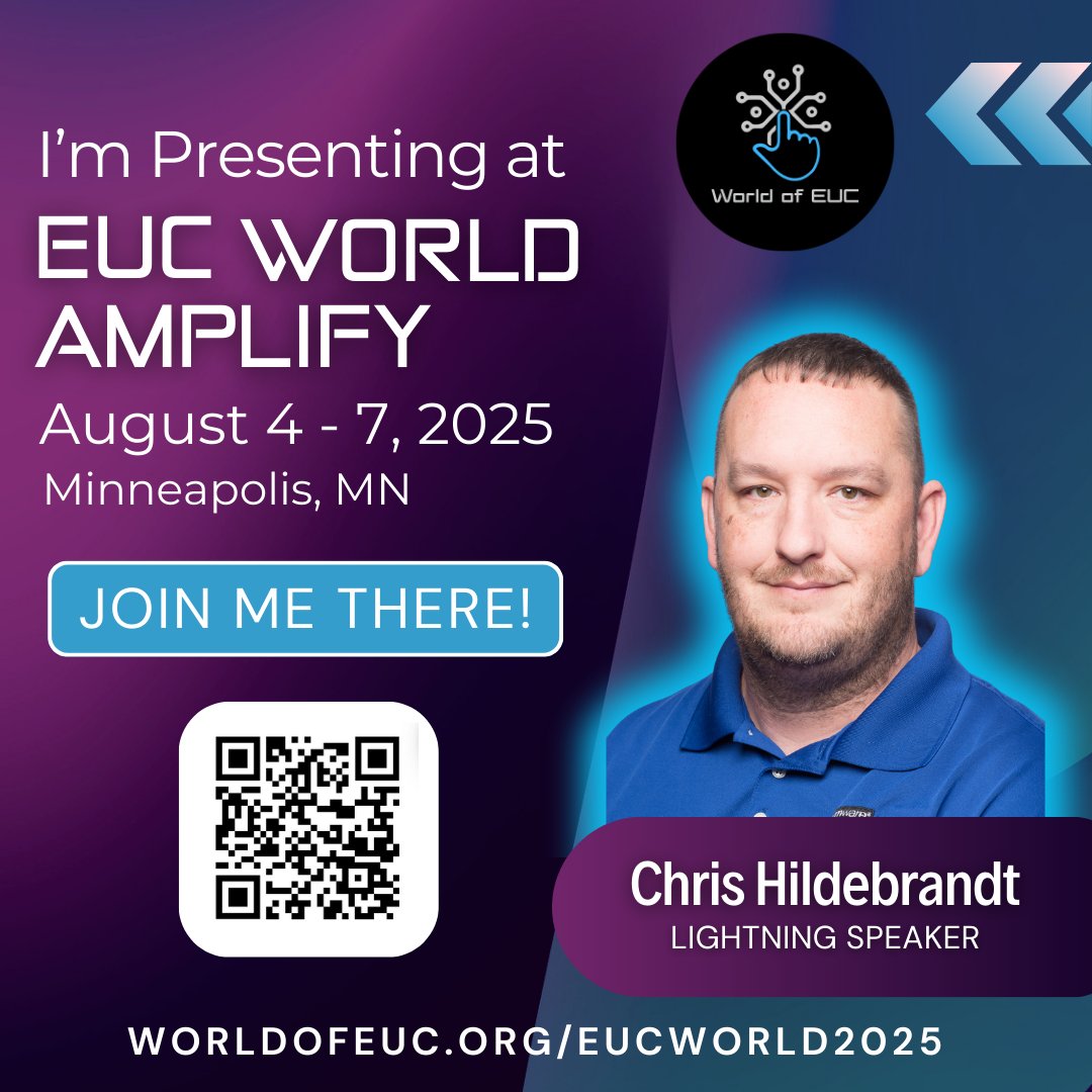childebrandt42's tweet photo. I’m presenting at EUC World Amplify! 🎉 Come join me for my session, 'Automation - Where to Start,' 
Link to Sign up: https://t.co/G3u1yuA39n

@WorldofEuc 
#EUC #OmnissaTechInsider #Omnissa #vExpert #Automation #EndUserComputing #AutomationJourney #EUCAmplify #EUCWorld https://t.co/JFXe0X5F7i